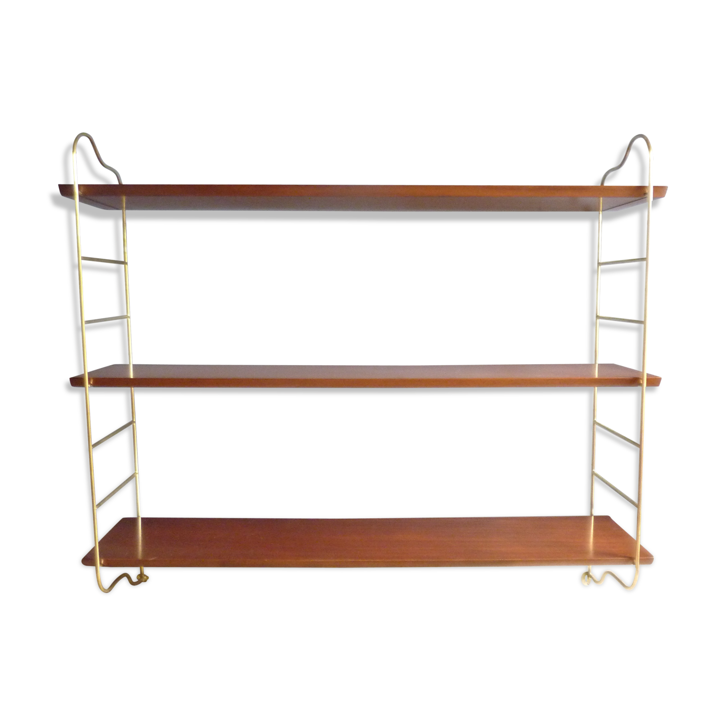 Wall shelves in brass and teak of the 1960s