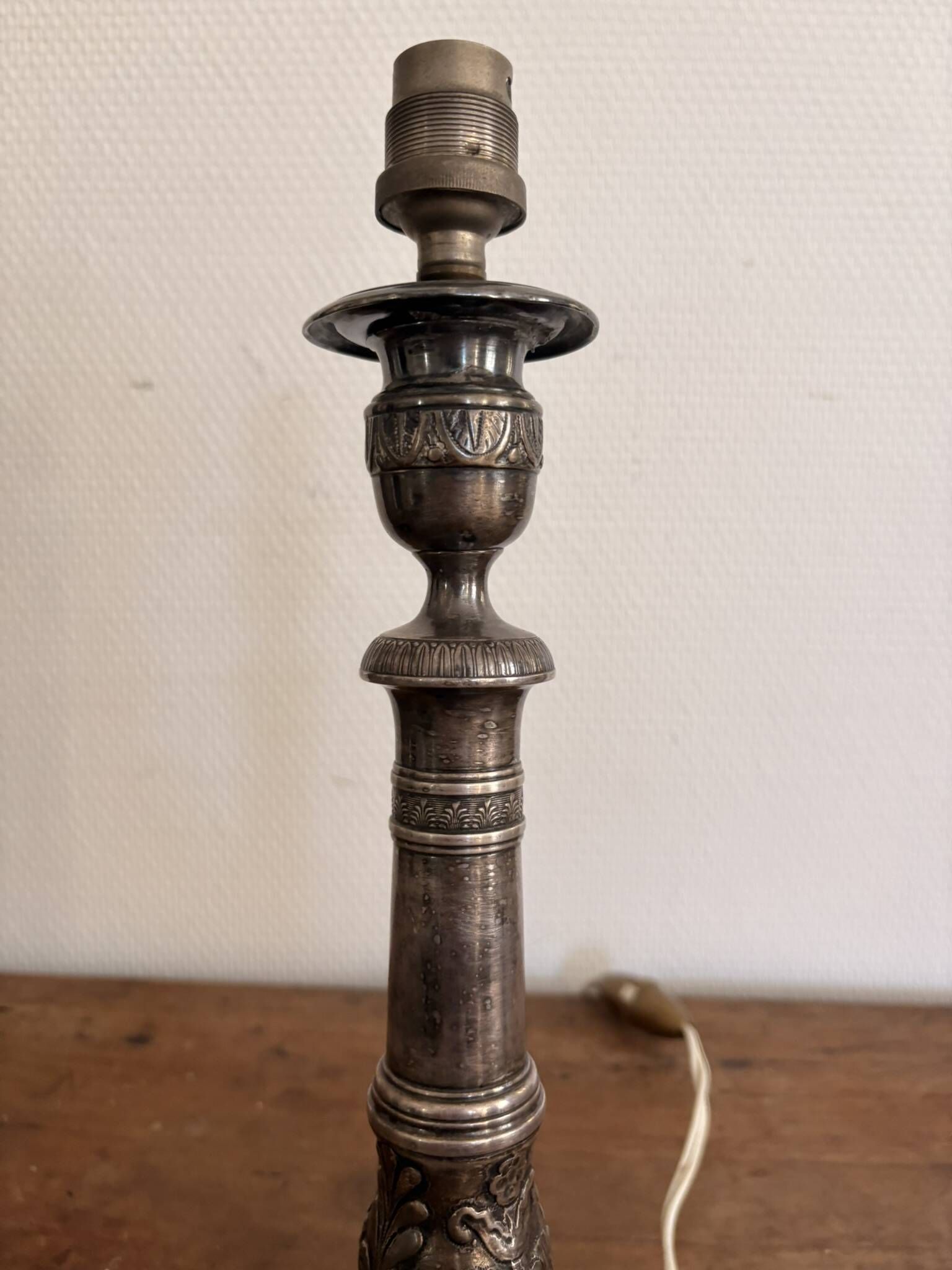 Silver Metal Lamp Base Louis XVI Regency Style Candle Holder 19th Century