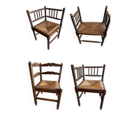Lot de 4 Assises en paille, pieds tournés style Bobin