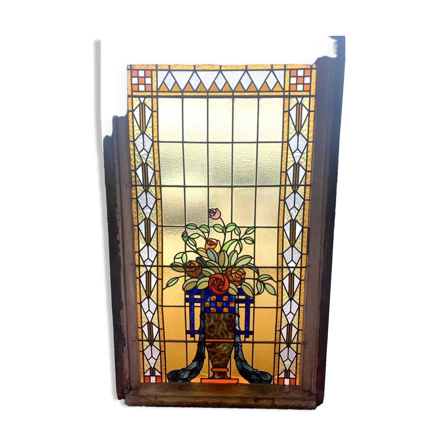 20th century Art Deco stained glass panel