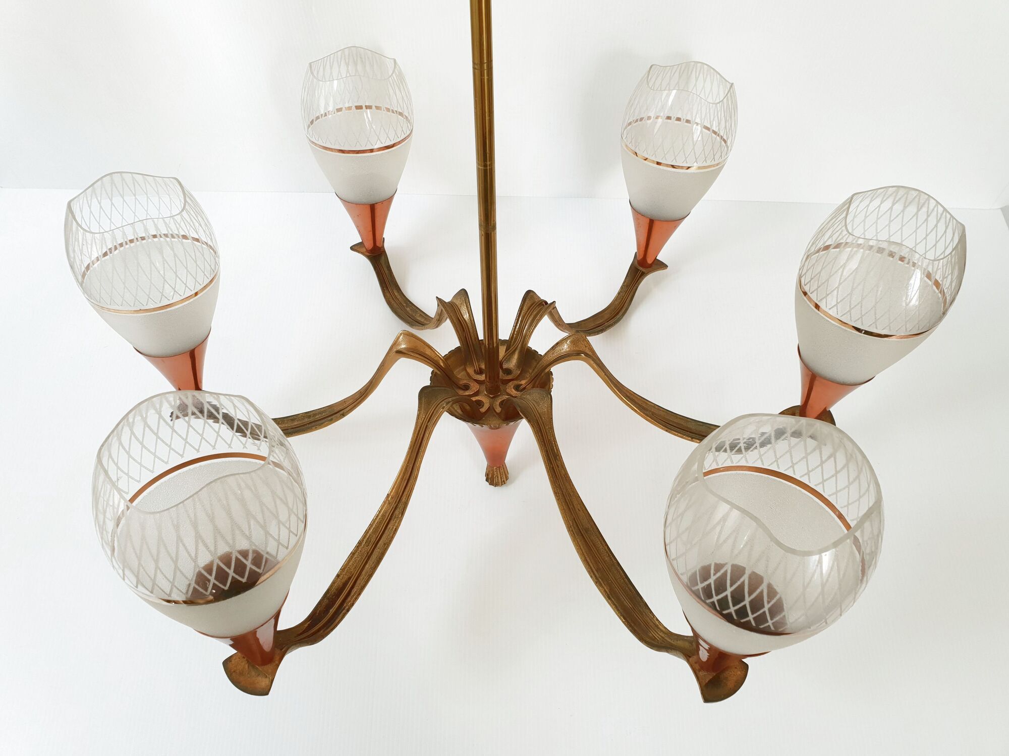 Lustre 1950 en laiton et cuivre vintage