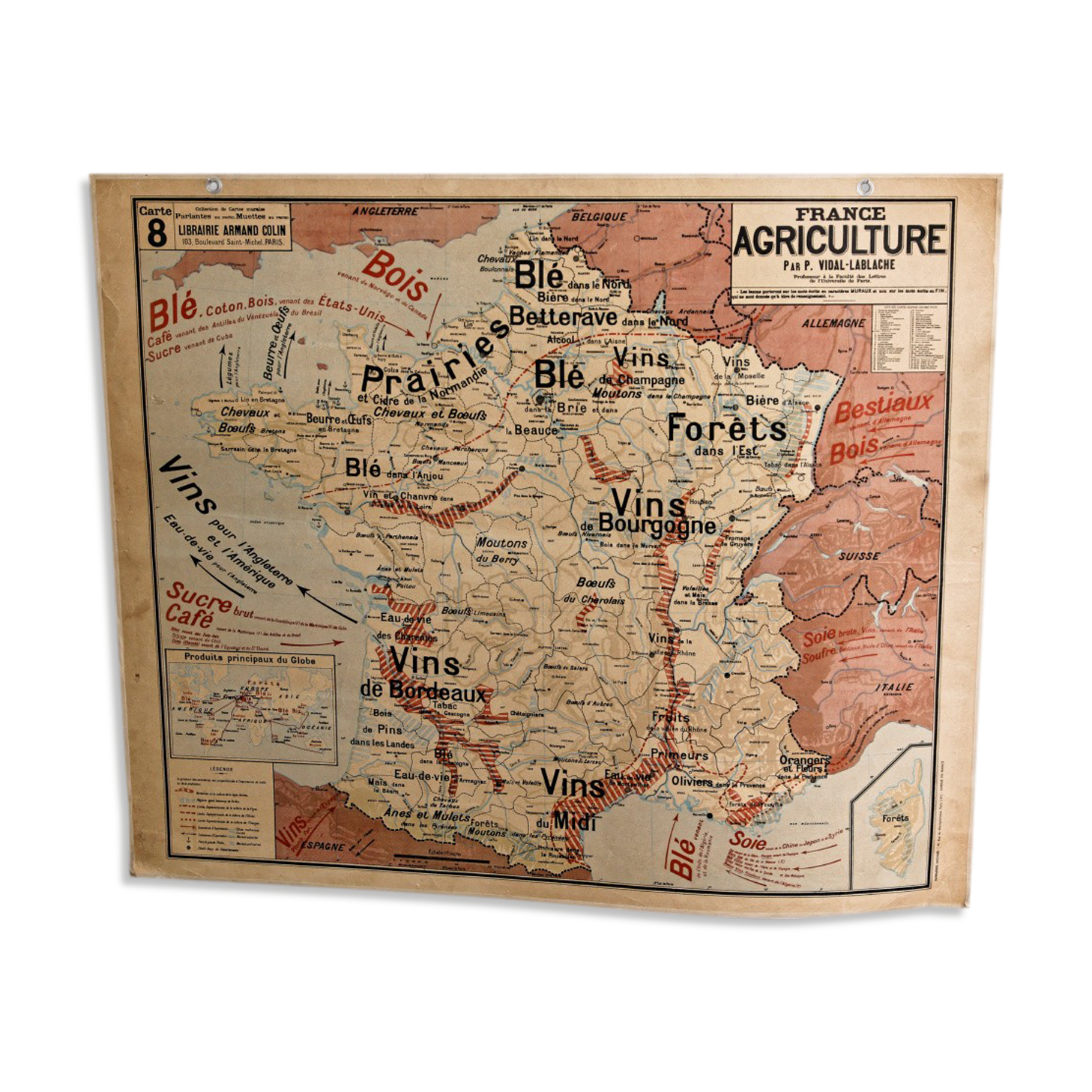 Ancienne carte de France scolaire - Armand Colin, années 50