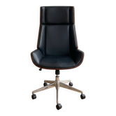 Fauteuil de bureau design noyer cuir noir