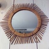 Vintage rattan sun mirror 60s