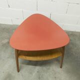 "Bowwood" tripod coffee table designed by Hugues Steiner and manufactured by Baumann in the 1960s