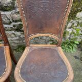 6 Louis XVI style chairs in solid beech and Cordoba leather, 1900