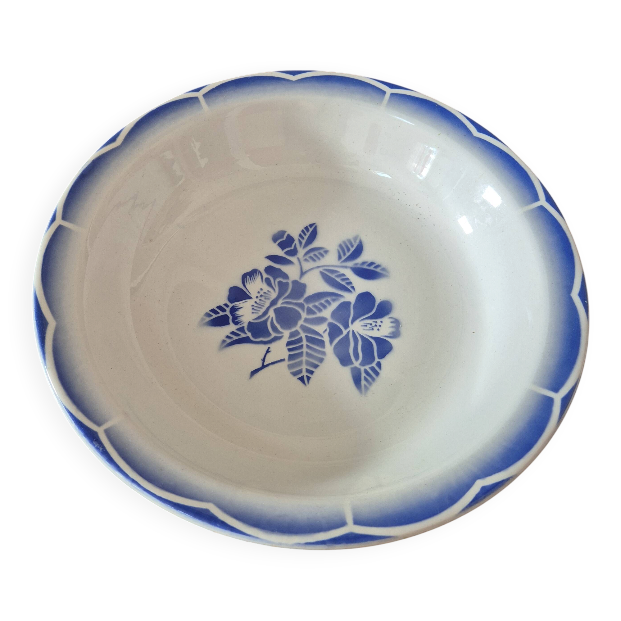 Plat saladier vintage a fleurs bleue marsac digoin de sarreguemines france