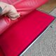 Large vintage red leather three-seater sofa – circa 1960 – structure e