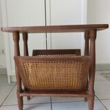 Vintage wooden and cane magazine rack Side table