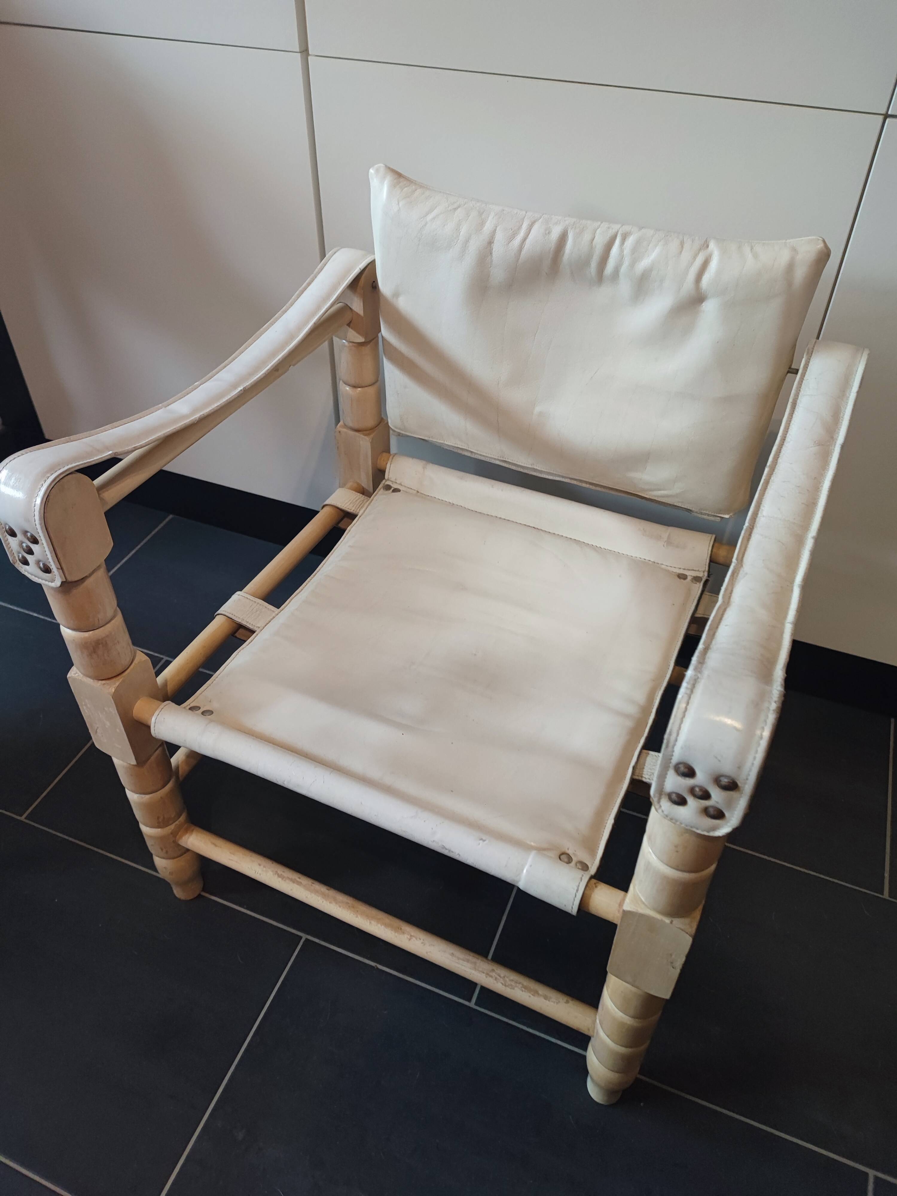 White leather safari armchair