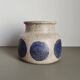 Mid-century modern stoneware vase with cobalt blue dots.