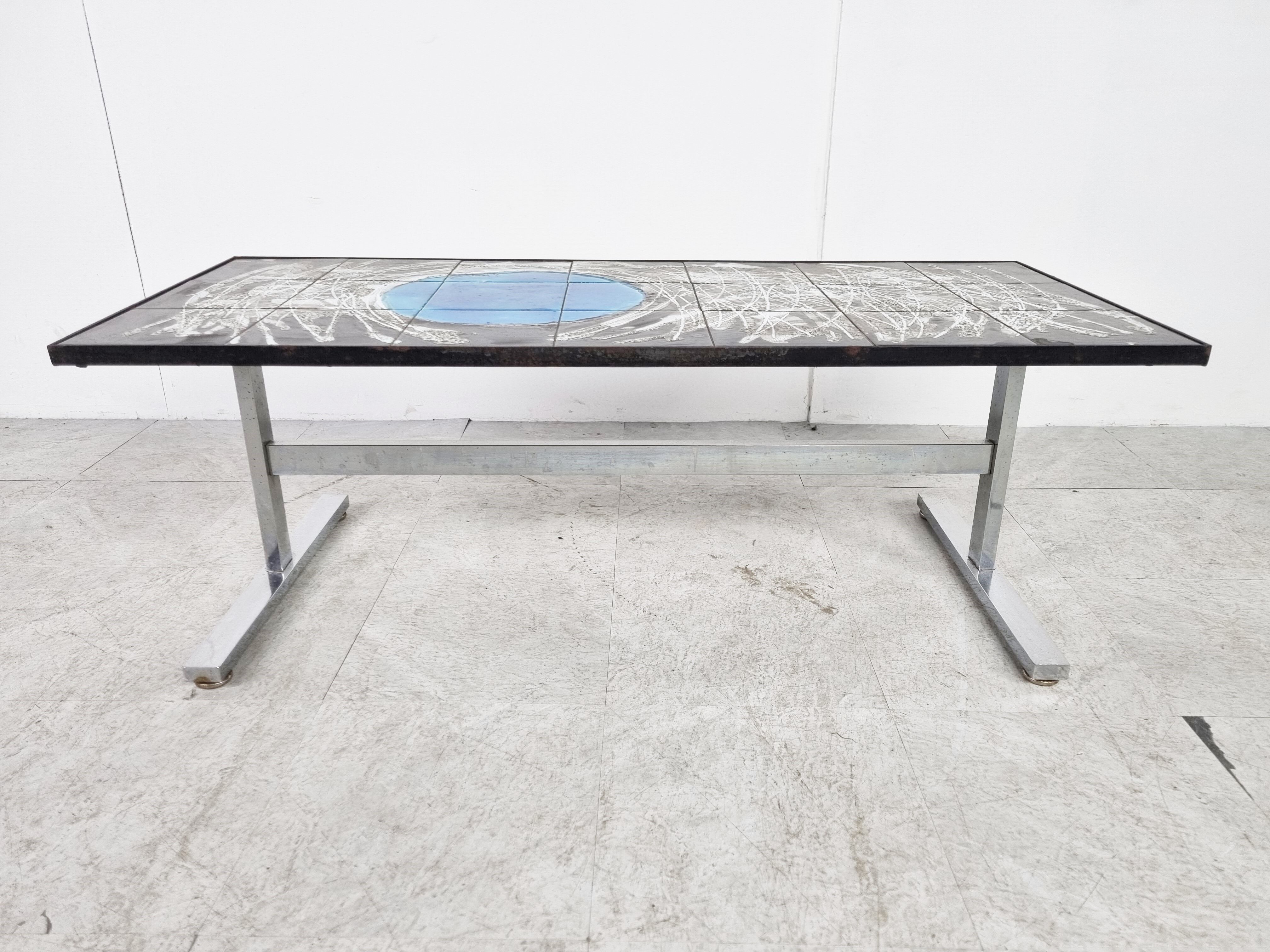 Mid-century ceramic coffee table by Julien de Covemaker, known as "Belarti", ceramist in Ostend