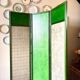 3-leaf screen in green wood, ecru paper and mirror