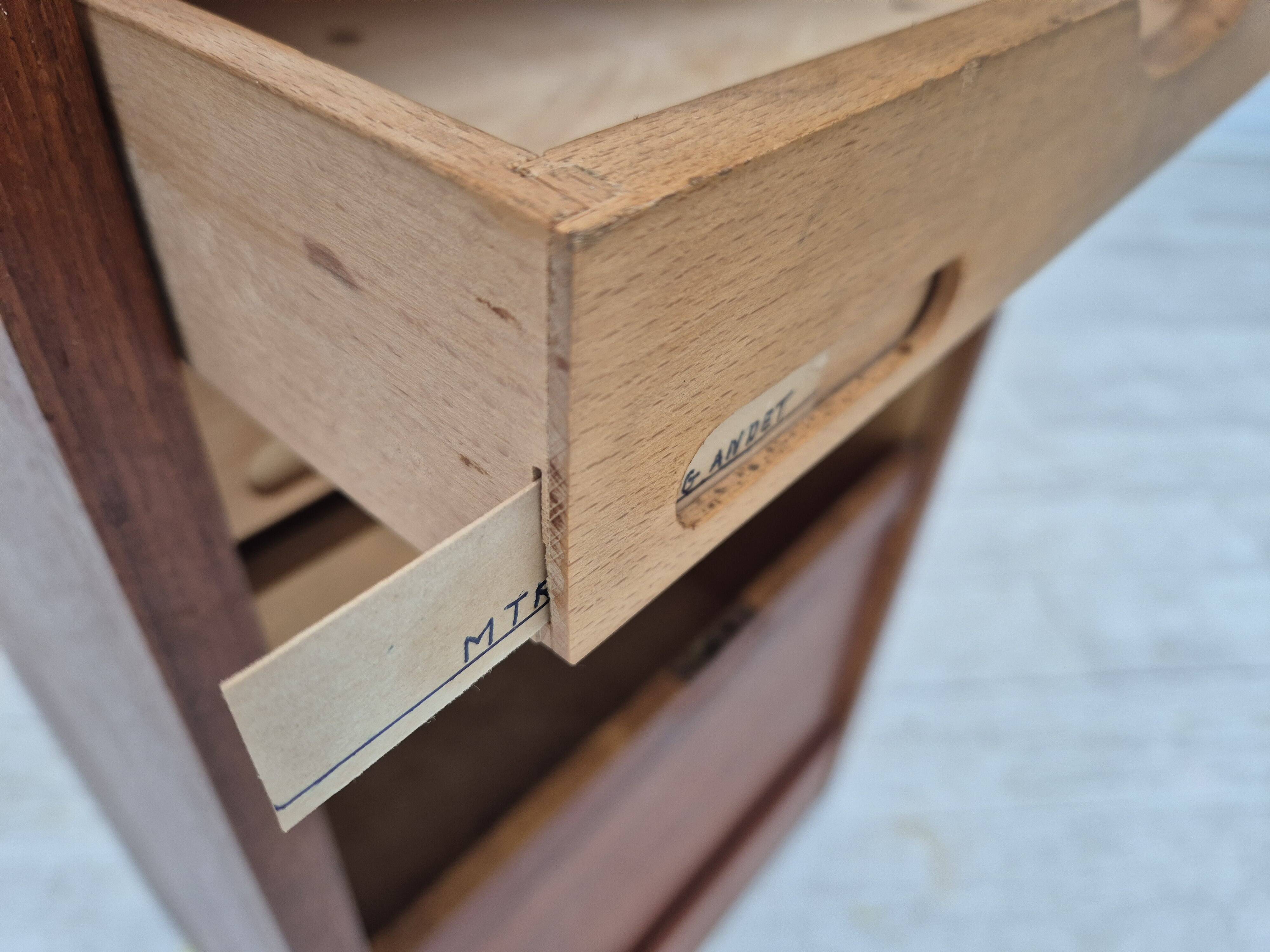 1960s, Danish office cabinet, original condition, teak wood, sliding doors, drawers inside.