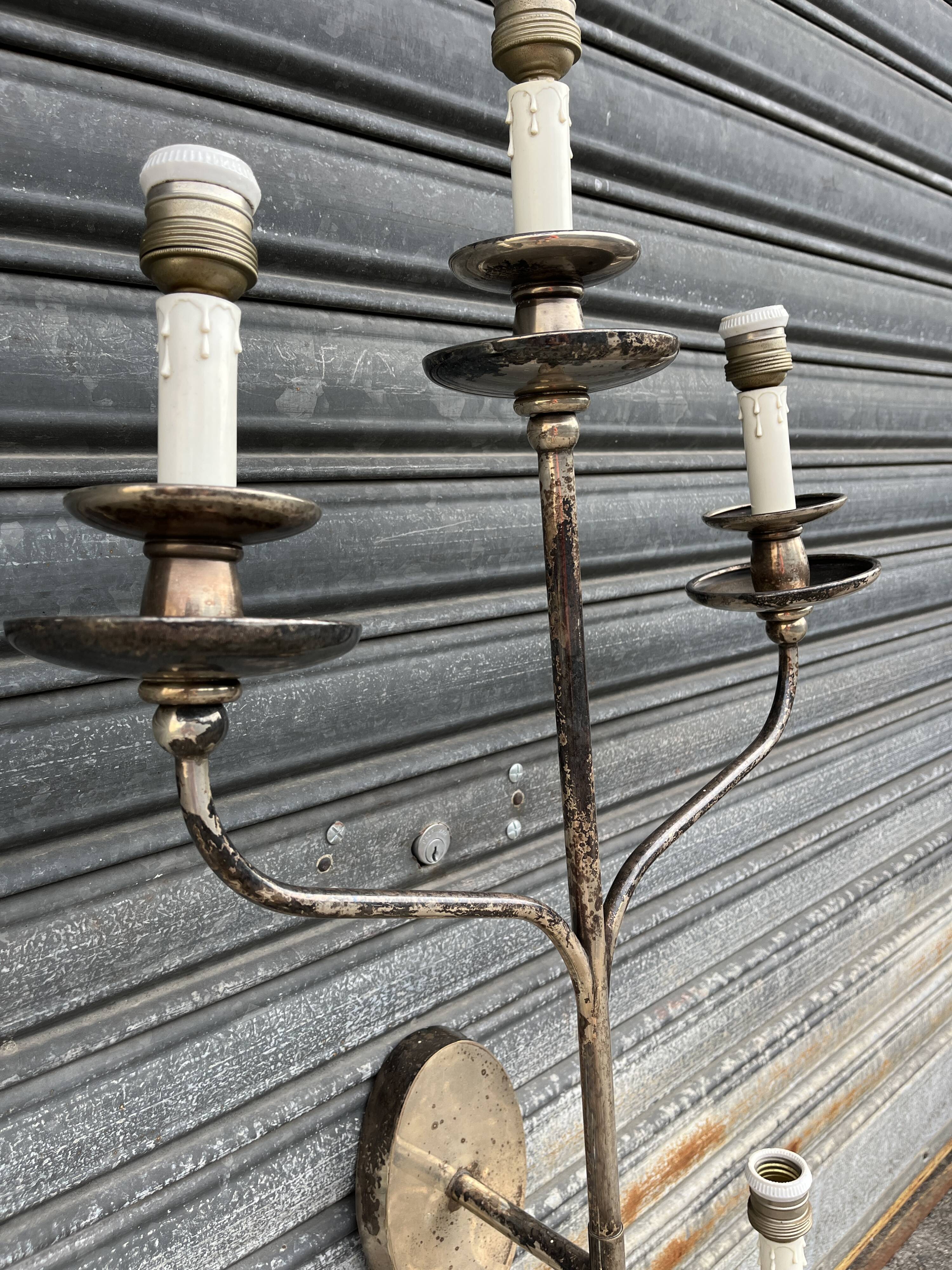 Large metal wall chandelier 1950s