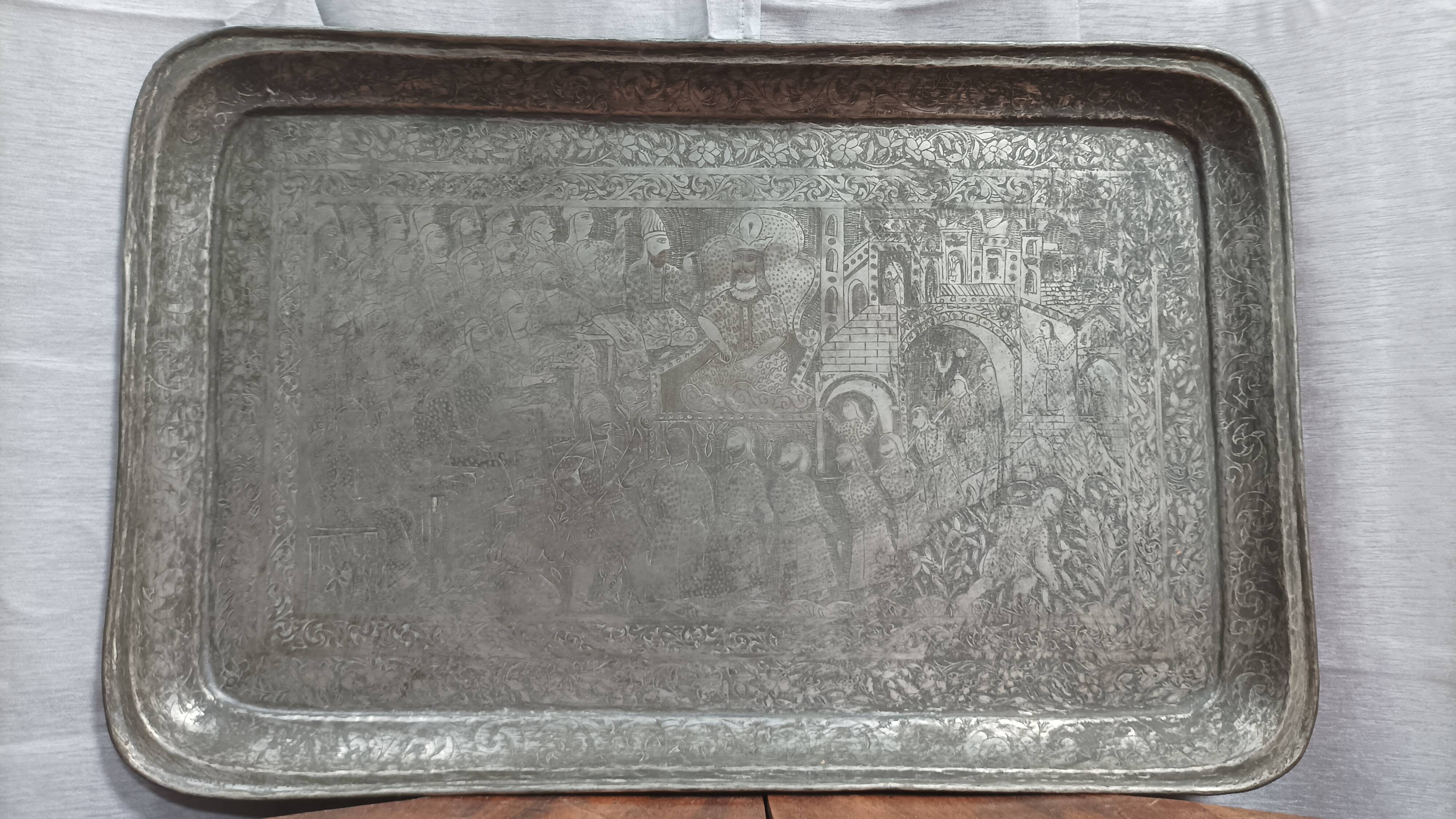 Old Persian tray in silver metal
