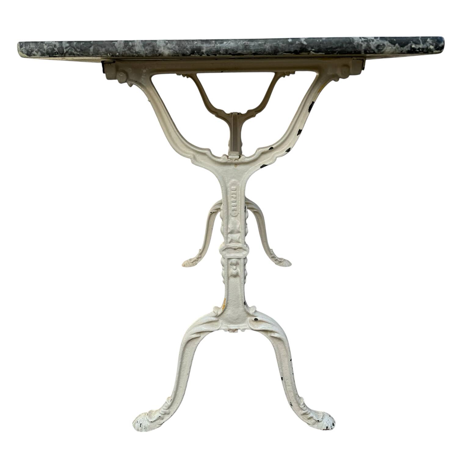 Parisian bistro table in cast iron and gray marble 1900