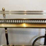 Rolling table in brass and mahogany with removable trays