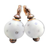 SCONCES BALL 1 pair of frosted glass with engraved stars and polished rounds