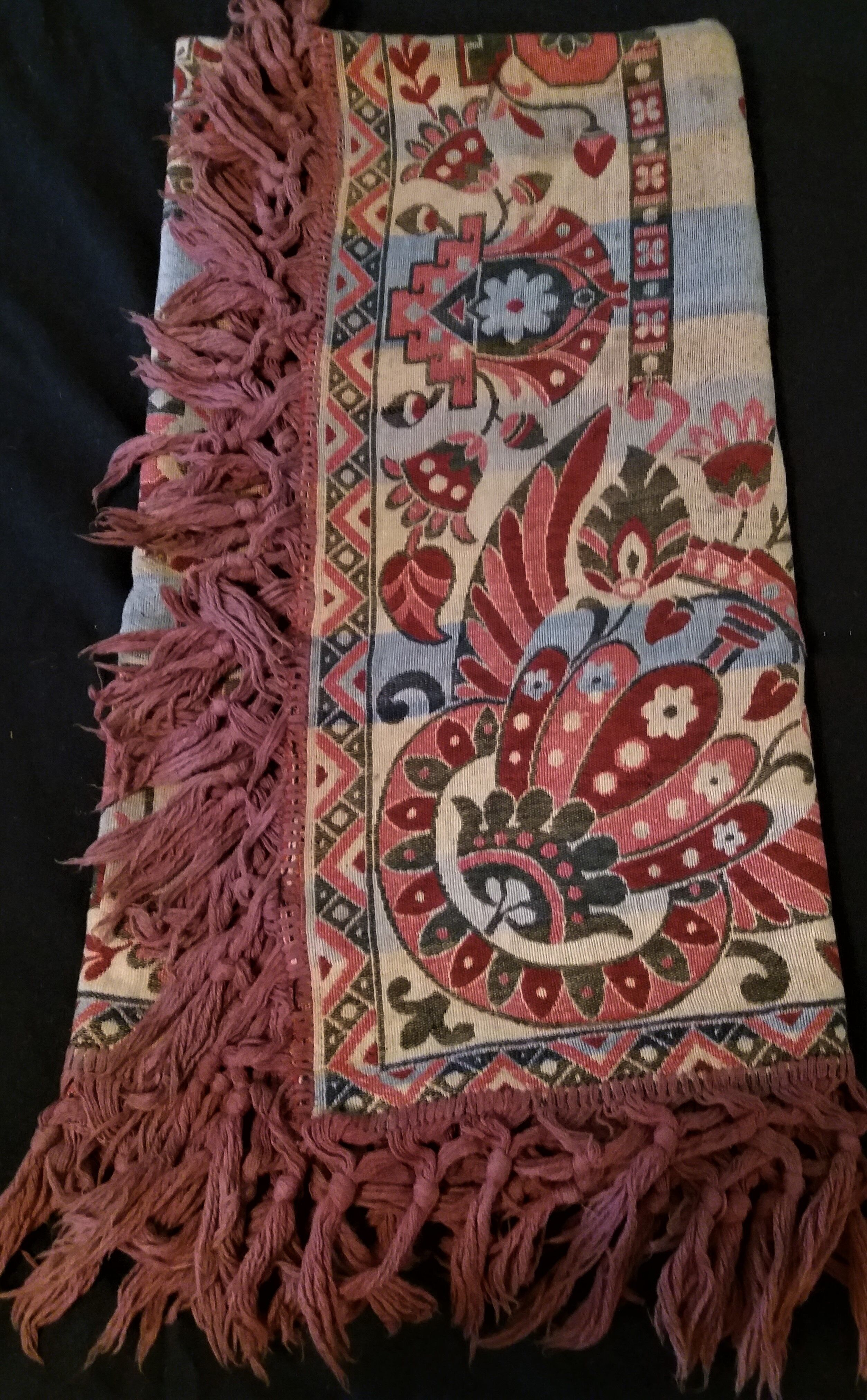 Table mat fringed 19th century tapestry