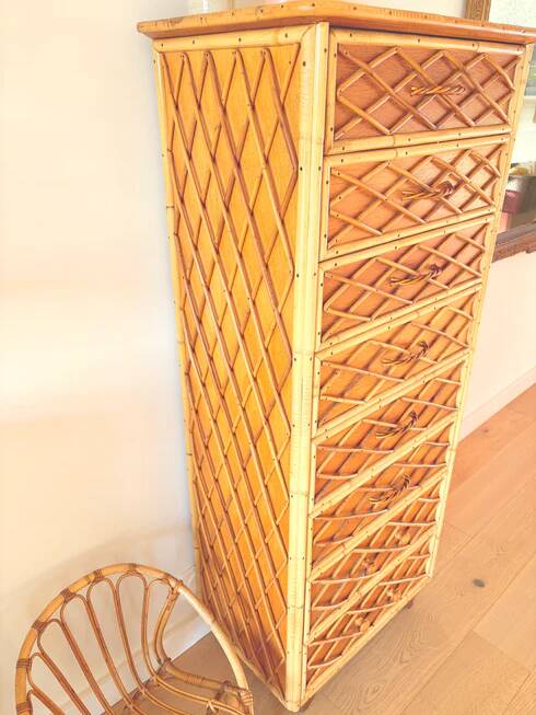 Vintage rattan chest of drawers