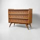 Commode rotin scandinave pieds compas - Vintage 1960