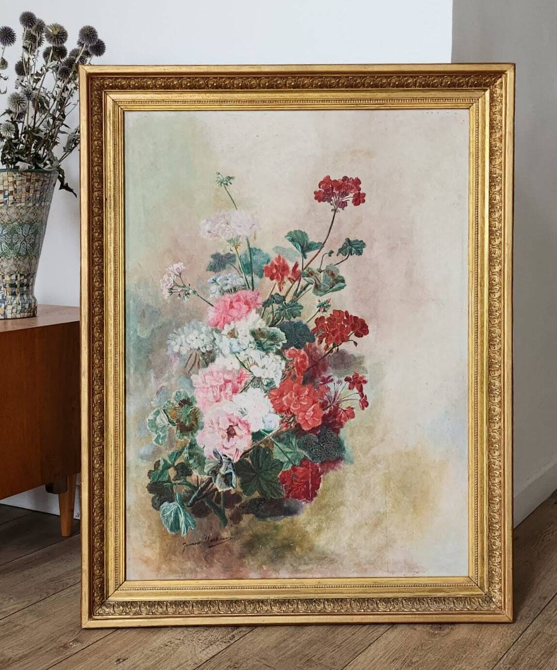 Peinture à l'huile composition floral XIXe