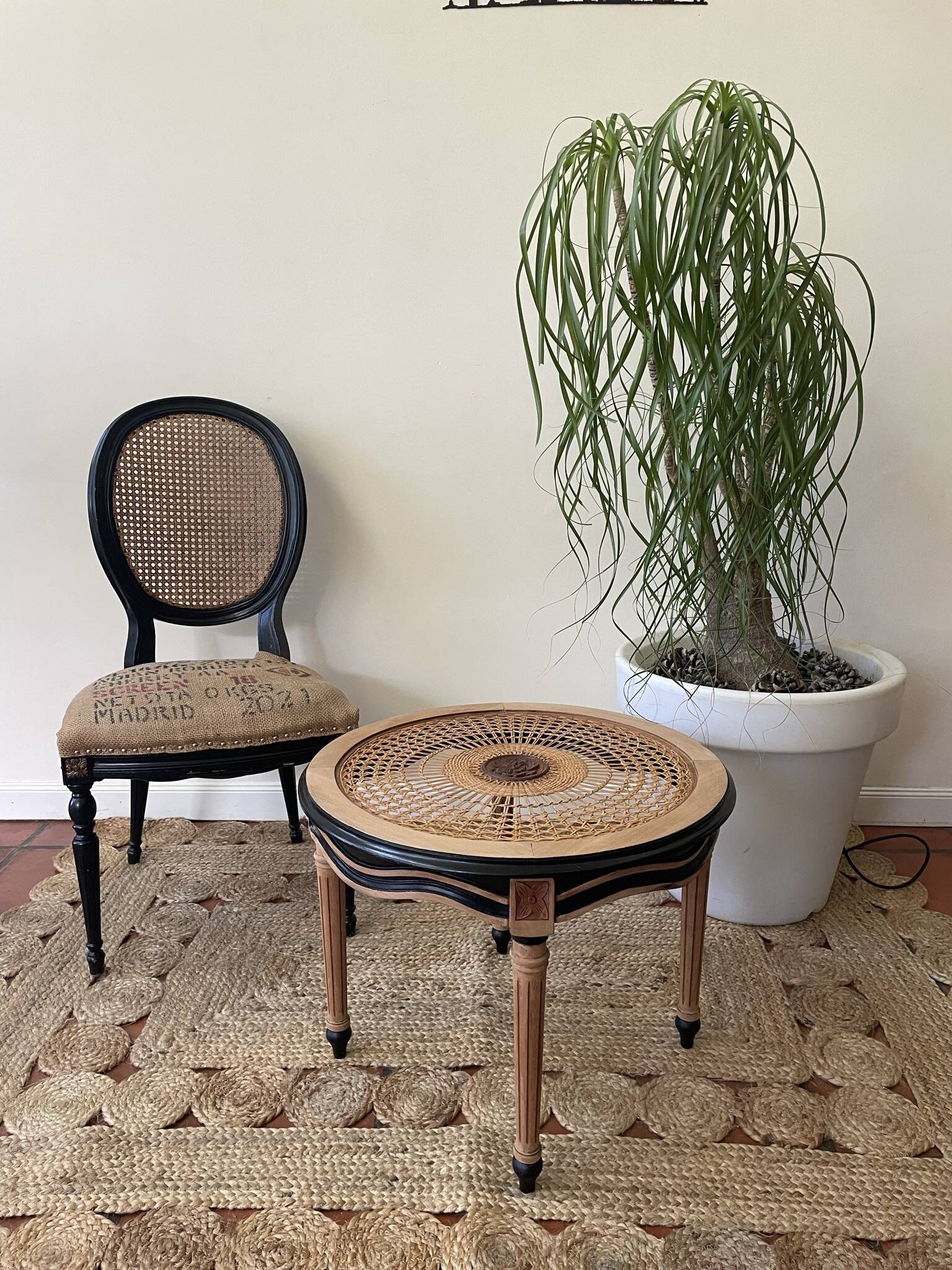 Round cane coffee table