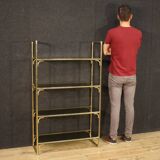 Italian Bookshelf In Golden Metal With Glass Shelves