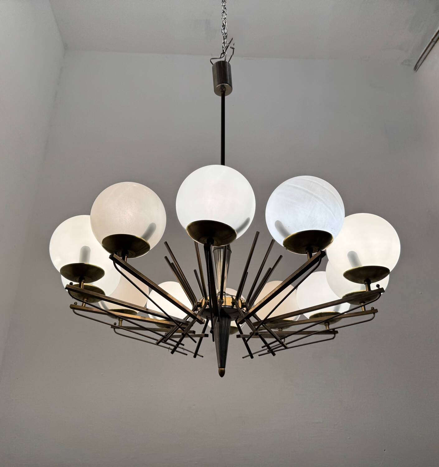 Large Sputnik Bronze & Glass Chandelier, 1960s