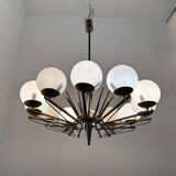 Large Sputnik Bronze & Glass Chandelier, 1960s