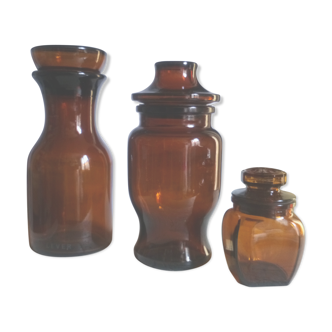 Trio of vintage amber glass apothecary jars