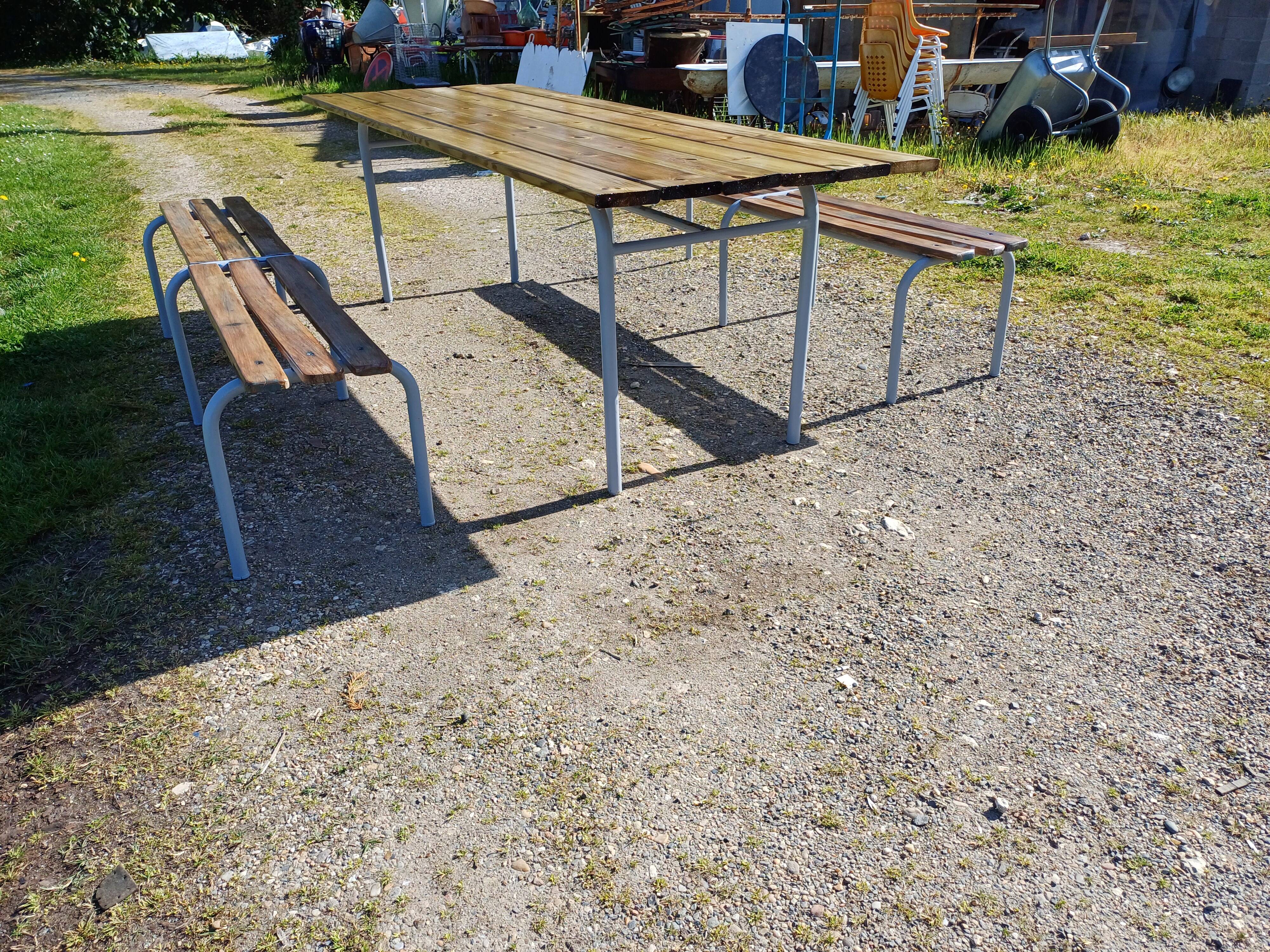 Industrial or Community Table with Benches