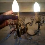 Golden brass wall light and crystal pendants - 2-light rococo light