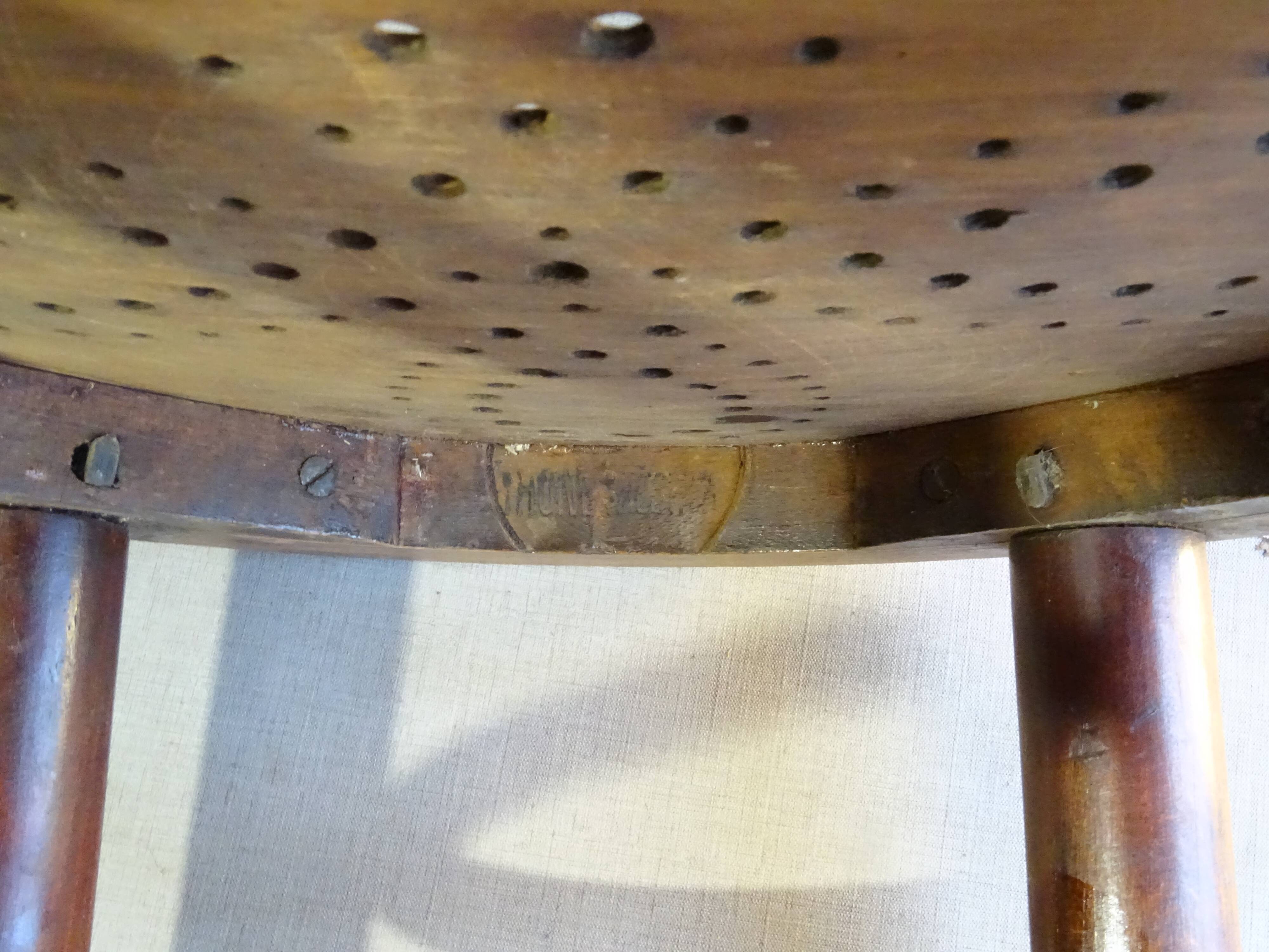 Piano stool by Thonet 1910, wooden seat Height 56cm