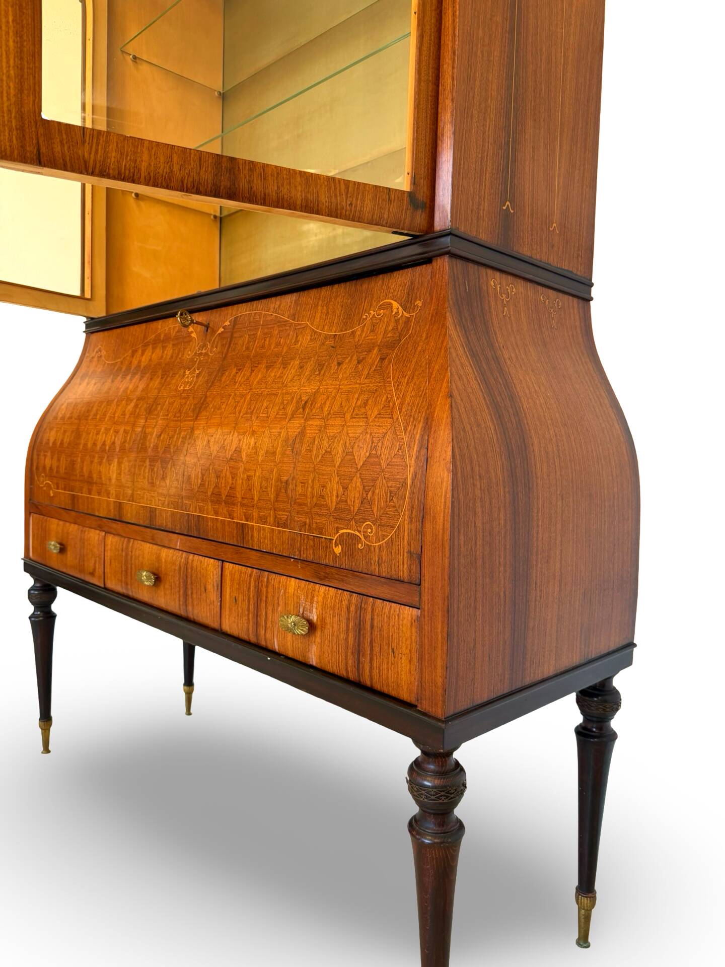 Secretary credenza in marquetry in the Italian Louis XV style from the mid-century, 1960.