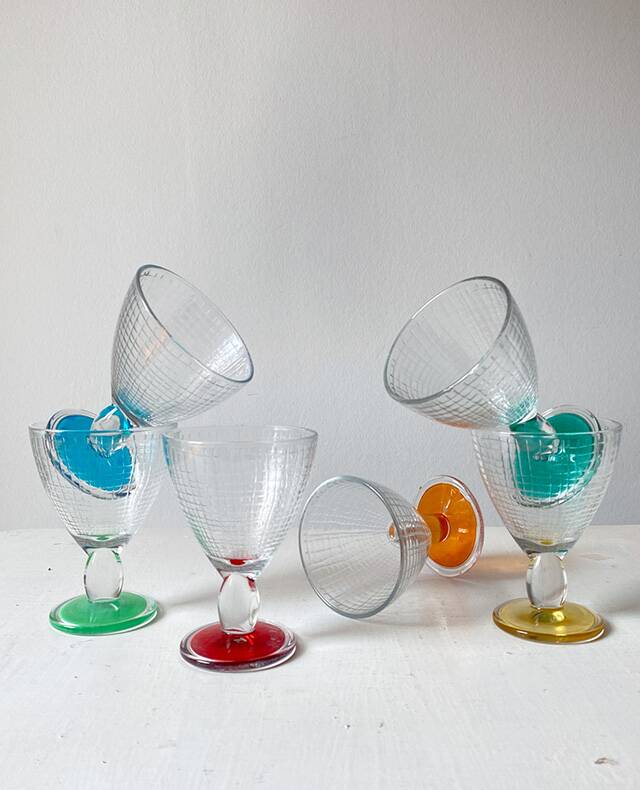 Colored glass stemmed bowls