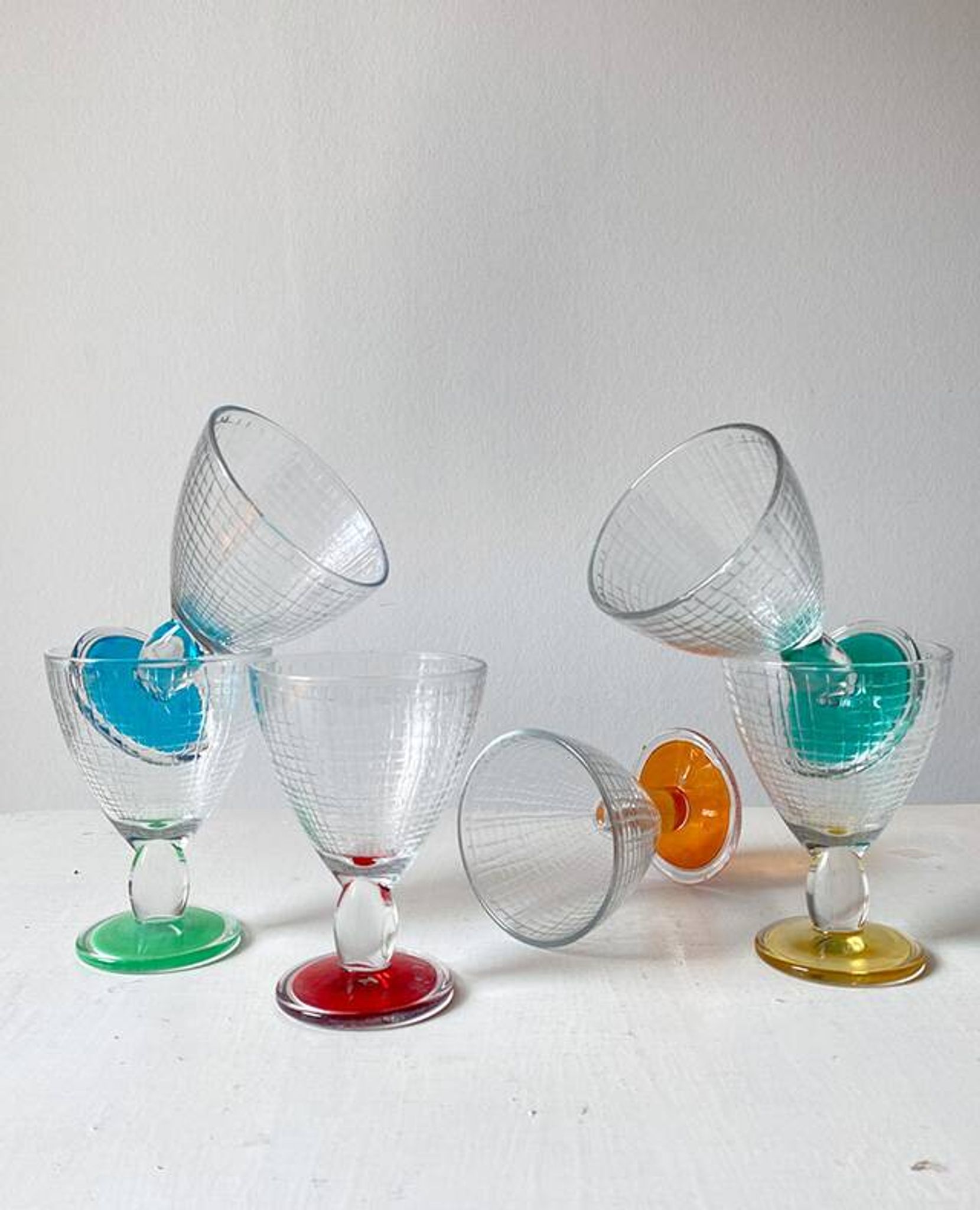 Colored glass stemmed bowls
