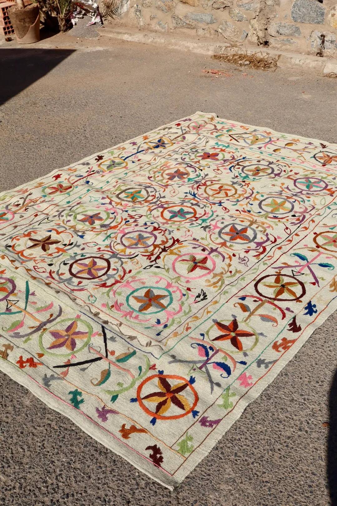 Kilim Suzani rug with multicolored embroidered patterns – 240x170 cm