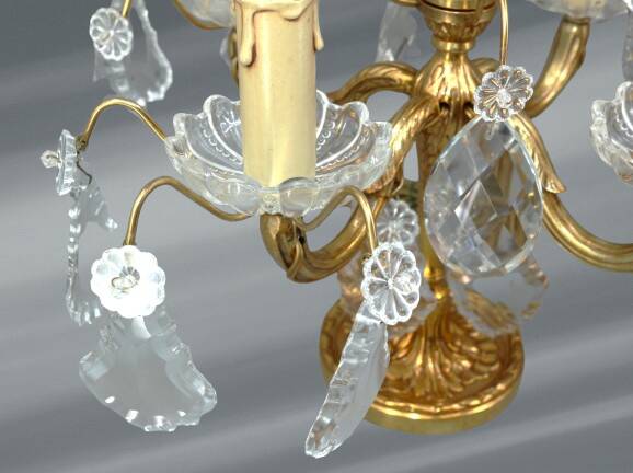 Pair of Louis XV Style Bronze & Crystal Chandeliers with 4 Lights