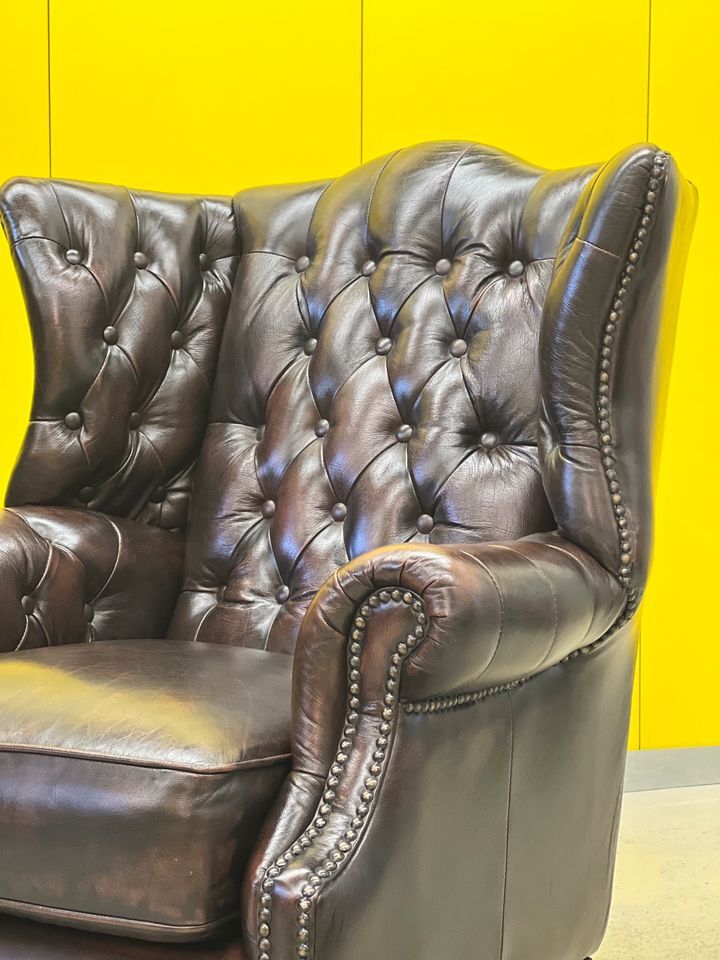 Vintage leather chesterfield wingback armchair (price is for one)