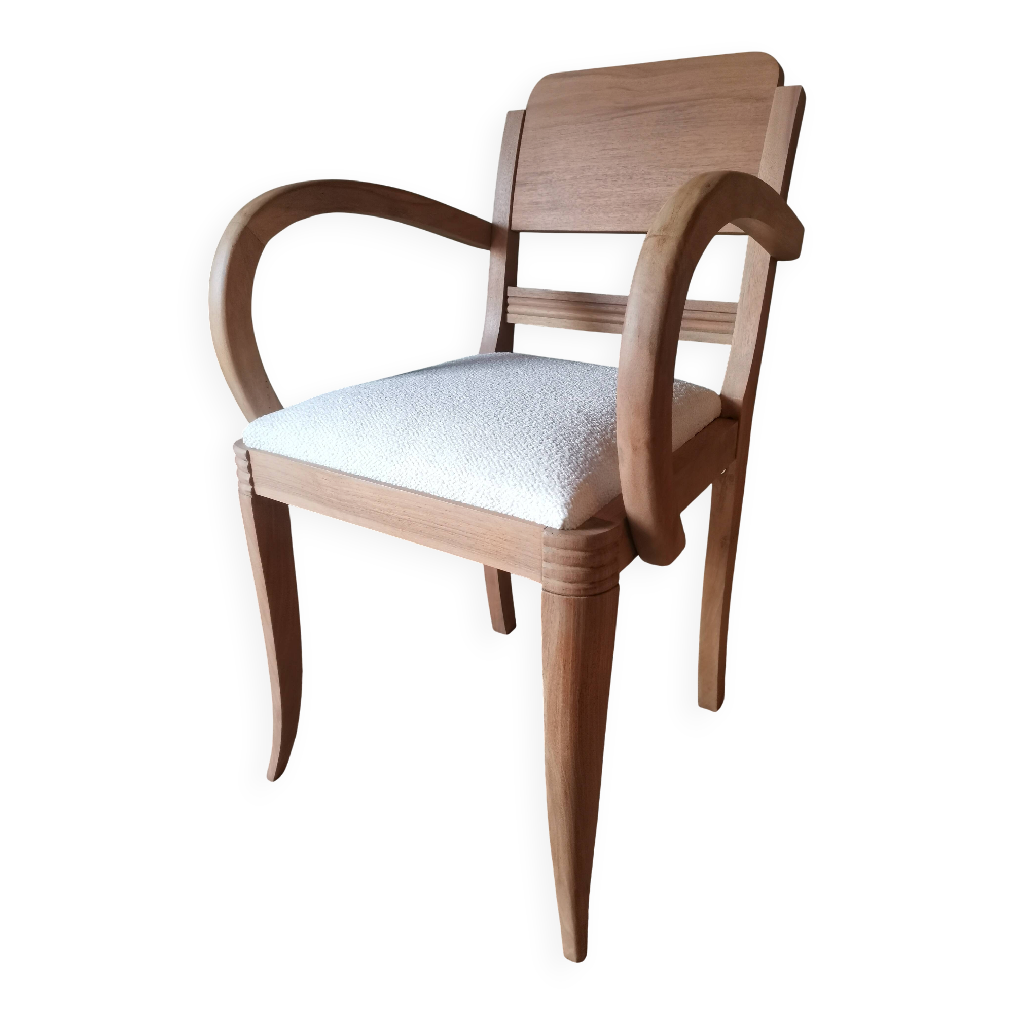 Fauteuil bridge art deco bouclette blanche