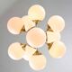 Vintage Italian Brass and Opaline 10 Arm Sputnik Chandelier, 1970s