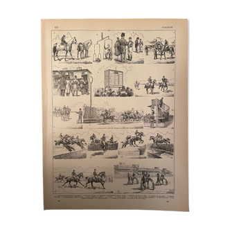Lithographie gravure sur les courses hippiques de 1897