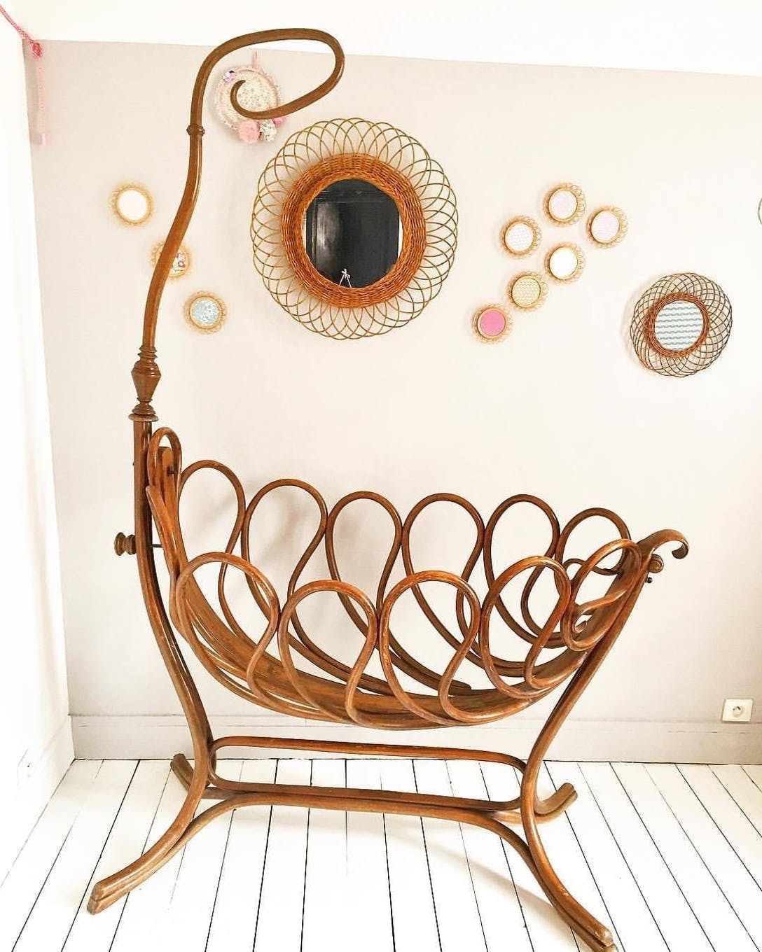 Vintage bentwood baby bed cradle