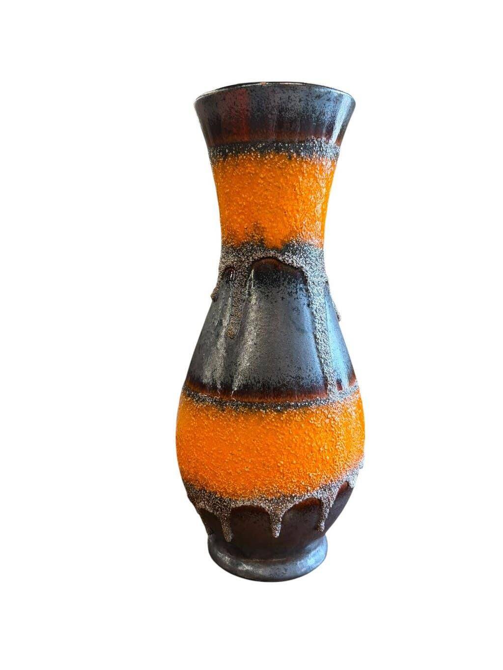 Vintage black/orange fat lava vase