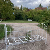 19th century wrought iron baby bed convertible into a bench + wool mattress