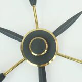 1950s mid century sputnik 3-light CEILING FIXTURE brass and dark grey metal