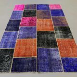 Distressed vintage turkish patchwork rug 251x170 cm wool large