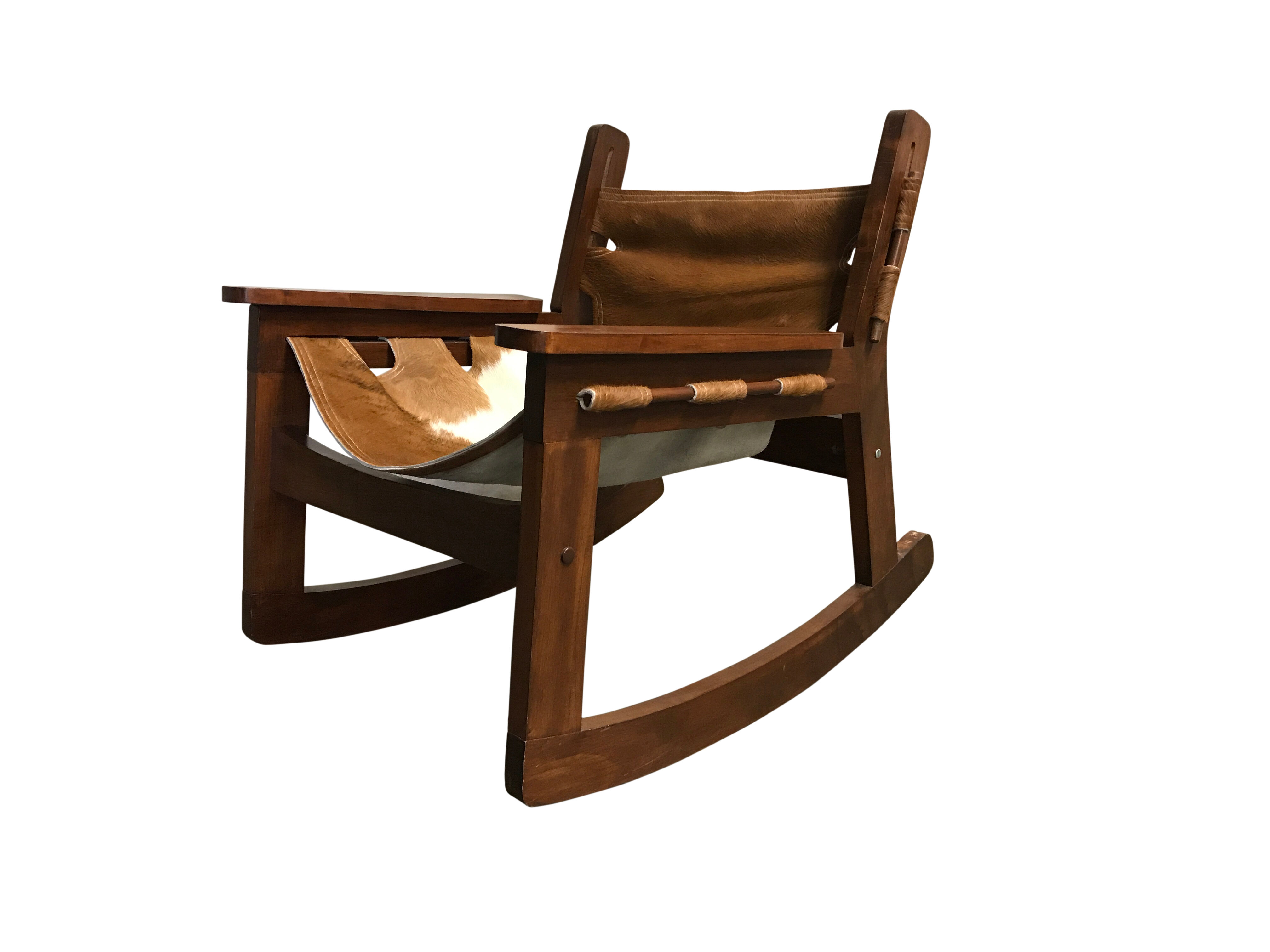 Vintage brazilian cowhide rocking chair, 1950s